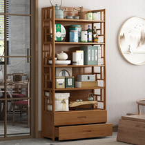 Living room ancient Shelf shelf solid wood new Chinese tea rack tea room decorations ornaments tea display lockers