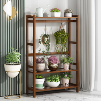 Indoor flower shelf hanging living room shelf multi-level floor outdoor balcony fleshy hanging orchid flower pot stand solid wood