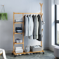 Simple coat rack Floor-to-ceiling Nanzhu Creative living room hanger Bedroom mobile hanger Solid wood household clothes rack
