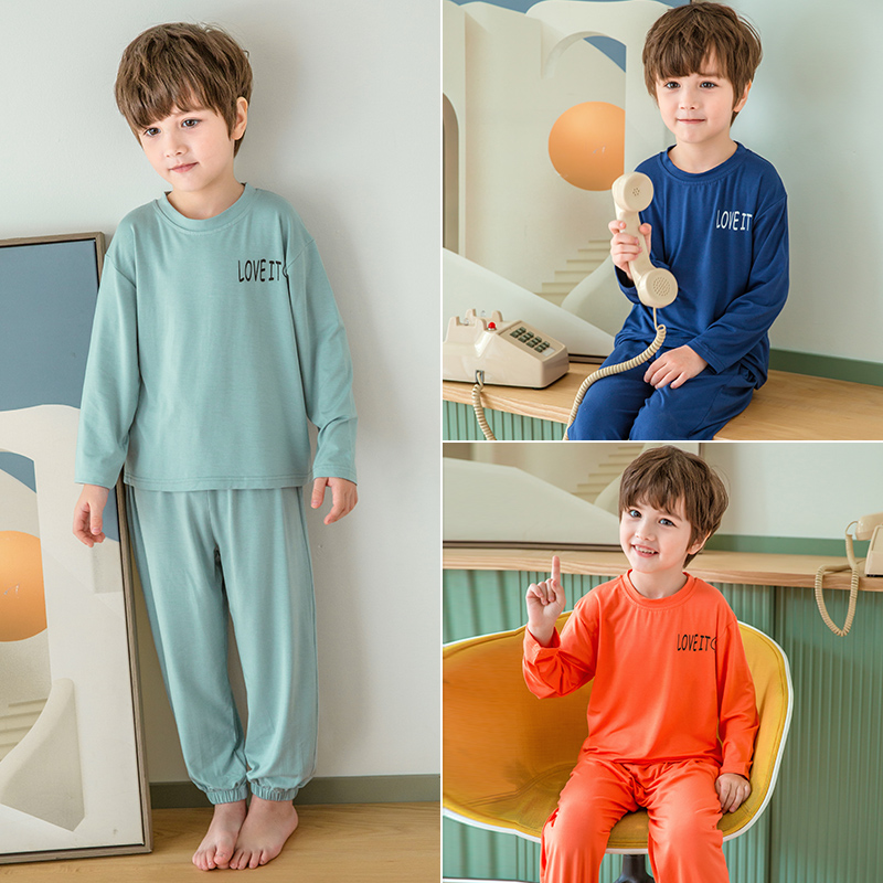 Modal children's pajamas spring and autumn thin cotton boy long sleeve home suit suit set Middle and Big Boy Summer Boy