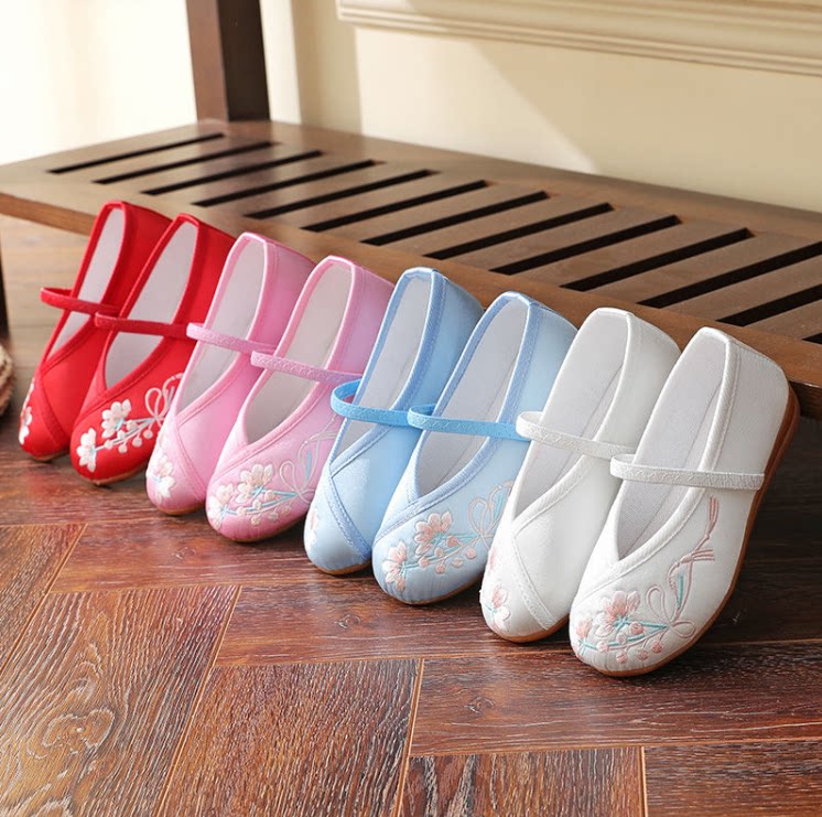 Spring Autumn Hanfu Shoes Children Girl Embroidered Shoes Women's Ancient Clothing Handmade Famous Chinese Shoes Princess China Wind Cloth Shoes Summer