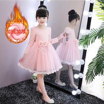  Childrens dresses Female autumn and winter princess dresses puffy yarn girls Western style plus velvet skirts Baby birthday costumes winter clothes