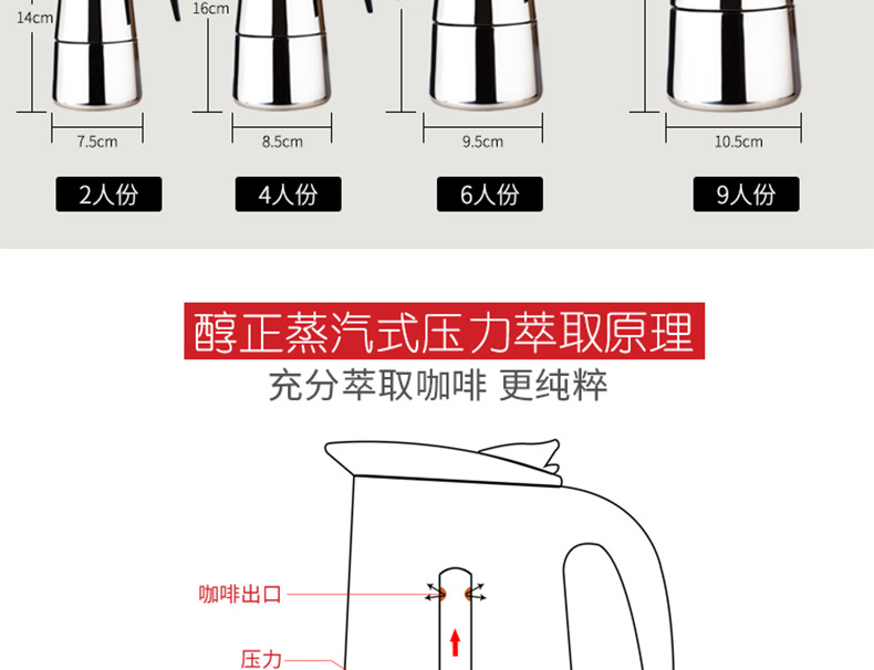 Brownie Moka nồi gia đình bằng thép không gỉ nồi cà phê Bếp điện sưởi ấm nồi cà phê Ý máy pha cà phê đậm đặc - Cà phê bình pha cafe mini