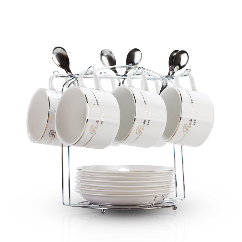 Coffee Memories European-Style Ceramic Cup Coffee Cup Set, Simple Coffee Cup 6-Piece Set, Household Small Luxury Coffee Cup, Saucer, and Spoon