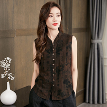 New Chinese style turtle crack fragrant cloud gauze Chinese style printed vest for women in spring and summer 2024, new high-end silk vest