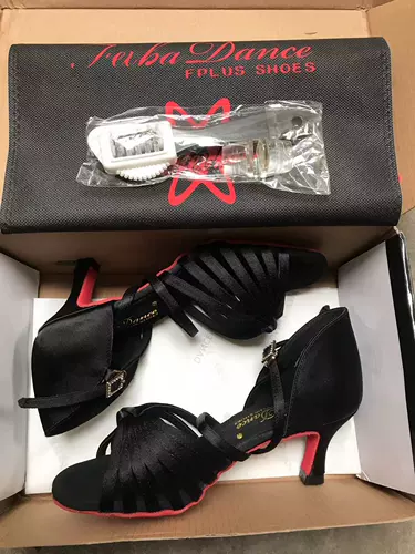 Латинская танцевальная обувь женщина взрослые черные красные -патентные кожаные атласные танце