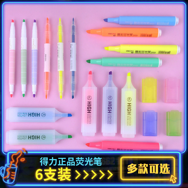 Able Fluorescent Mark Notes Pen Color Students with Coarse Focus Candy Color Suit set of 6 sets
