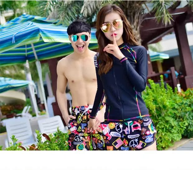 Cặp đôi đi biển mùa hè rộng kích thước lớn năm điểm trong quần hoa nam và nữ quần ngắn thủy triều Áo thun đi biển thể thao ngày lễ - Quần bãi biển quần áo đi biển nữ