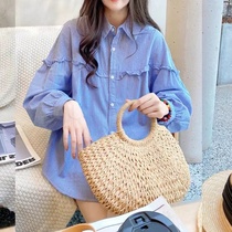 Pregnant womens spring tops 2024 new striped shirt babydoll shirt fashionable belly-covering long-sleeved age-reducing shirt spring and autumn styles