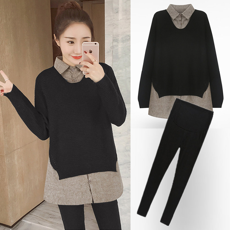 Pregnant women's autumn clothes suits go out fashion autumn maternity clothes net red tide hot mom personality foreign style early autumn two-piece set