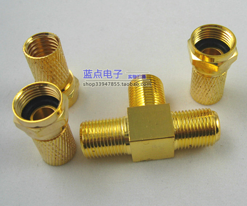 Full copper gold plated F head three-way TV signal one-minute and two-thread head English F head three-way (four-piece set)