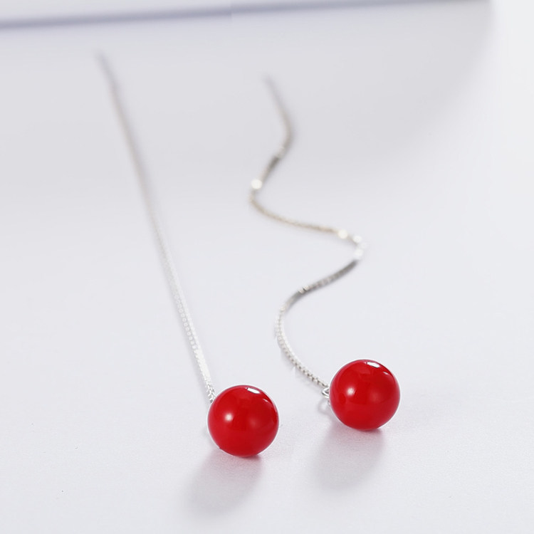 925 sterling silver earrings, earrings, earrings, mother-of-pearl pearl earrings, women's long tassel, Korean red earrings, hypoallergenic