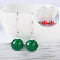 925 sterling silver earrings garnet earrings pearl studs female Net red green agate long crystal hypoallergenic