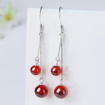 925 sterling silver earrings ear hook garnet red crystal earrings earrings female Korean silver jewelry hypoallergenic