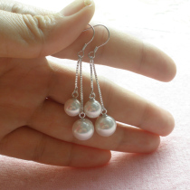 925 sterling silver earrings ear hook earrings mother shell pearl ear studs long Korean red earrings silver jewelry women