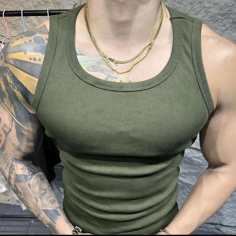 American-Style Fitness Tank Top for Men, Street Style, 400g Heavyweight Cotton Ribbed Tight-Fitting High-Elastic Sports Base Layer Vest Gymog