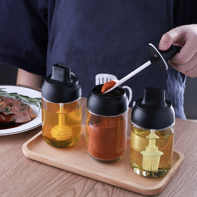 Kitchen glass seasoning bottle household moisture-proof sealed seasoning bottle salt can sugar monosodium glutamate can oil pot seasoning box combination