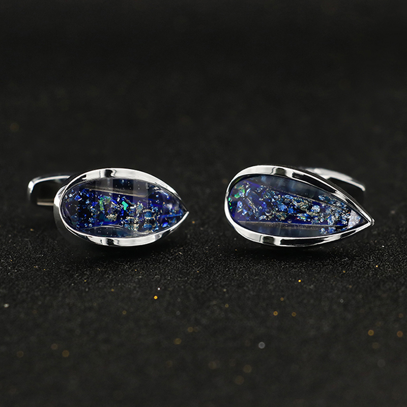 Fashion New Cufflinks for Men, French Shirt, Suit, Tuxedo Accessories, Badge, Blue Crystal Shell Mechanism Cufflinks