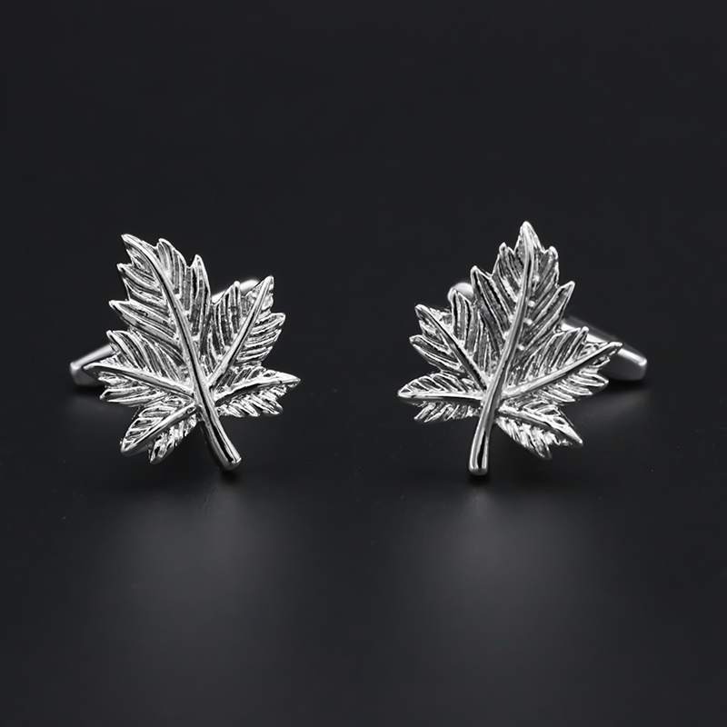 High-Quality French-Style Shirt Men's Cufflinks Gold and Silver Maple Leaf Cuff Pins Leaf-Shaped Fashion Suit Accessories Cuff