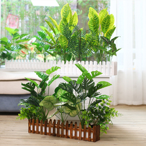 Simulation of fake flowers and grass solid wood anti-corrosion fence flower set sunwindow sill partition green plant decoration living room home furnishings