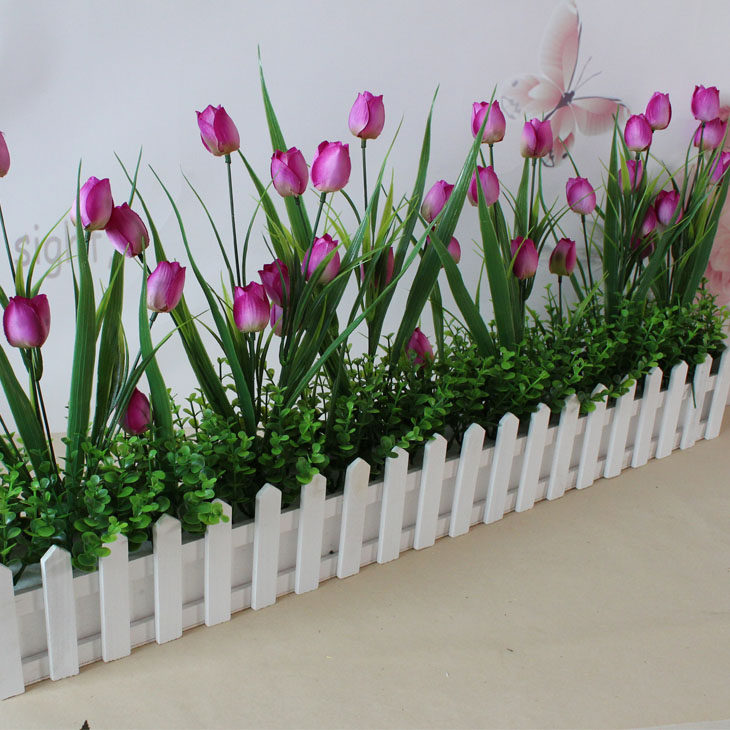 Simulation Tulip Plastic Fake Plant Potted Indoor Green Planting Fence Dining Room Adornment Flower Pot swing piece suit