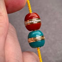 Original Mine Blue Green Pine Stone Hamburger Juba Mountain Jade Chemical Stock West-southwest Red 24k Gold Diamond Hand String Matching Top Pair Waist Pearl