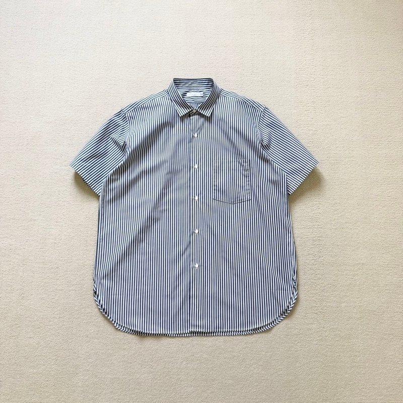 Regular Collar Wind Shirt Retro Lightweight Breathable Stripesd Short-Sleeved Shirt