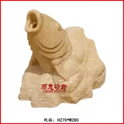 Sandstone sculpture round sculpture sandstone relief club community hotel courtyard landscape decoration water spray water spray fish head