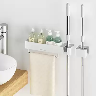 Mop storage rack non-perforated mop adhesive hook rack wall mounting storage layer rack strong adhesive fixing buckle broom rack