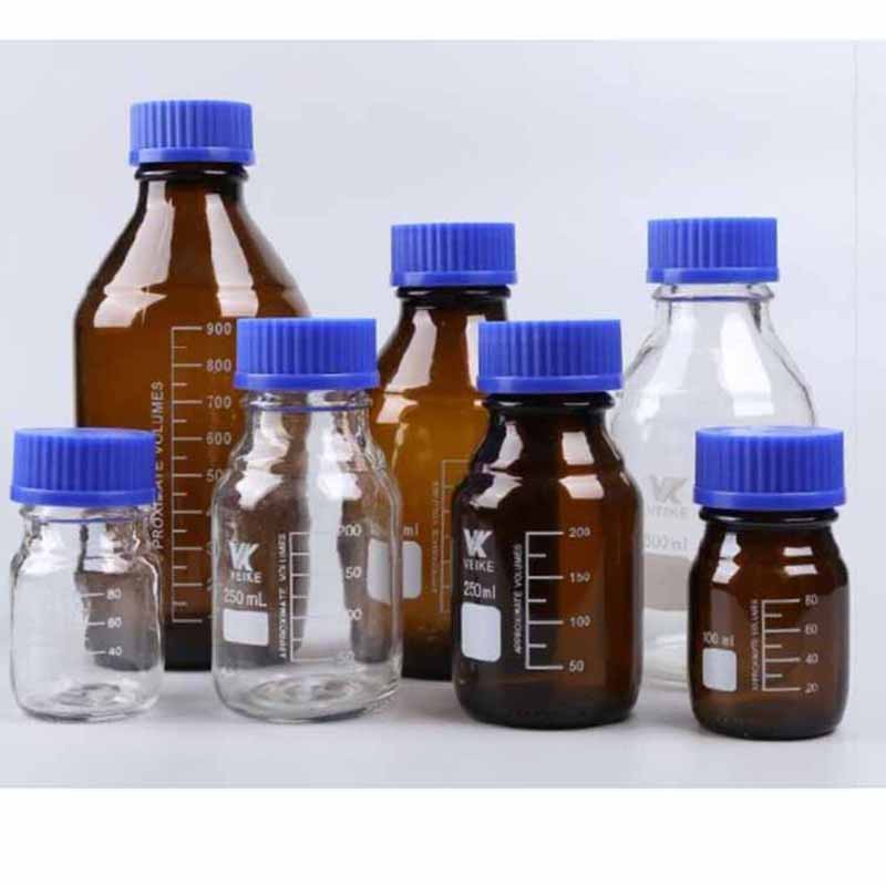Transparent blue cover spiral mouth reagent bottle brown large mouth laboratory Sample Bottle Tapered Sealed Bottle Chemical Sample Bottle