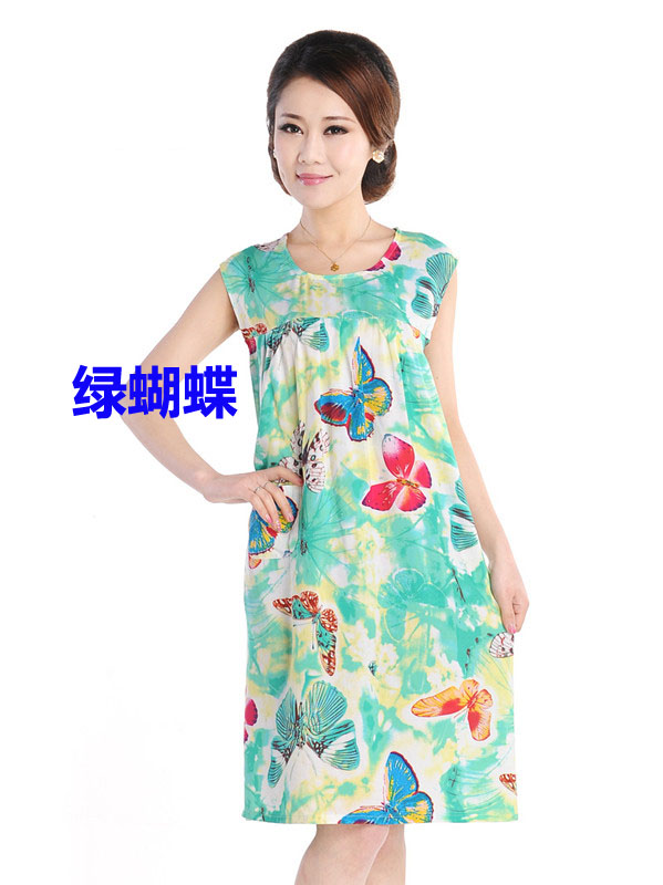 Không tay nightdress nữ mùa hè bông lụa mẹ bông lỏng nightdress cộng với phân bón xl Hàn Quốc nhà ăn mặc