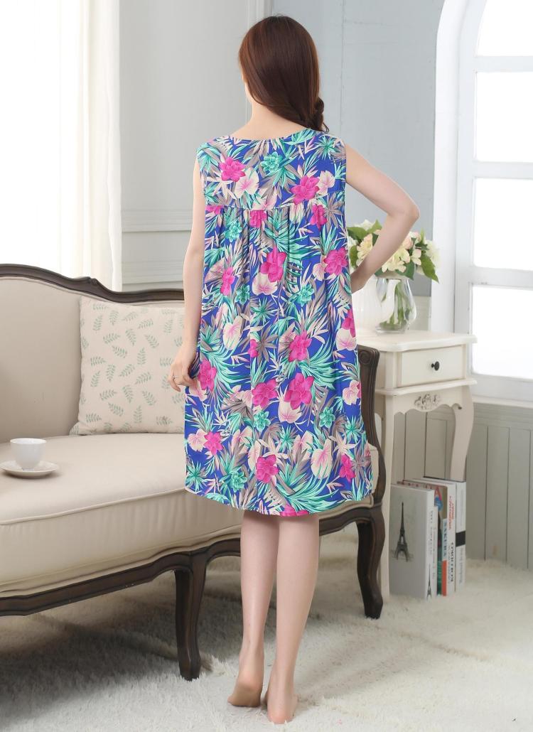 Không tay nightdress nữ mùa hè bông lụa mẹ bông lỏng nightdress cộng với phân bón xl Hàn Quốc nhà ăn mặc