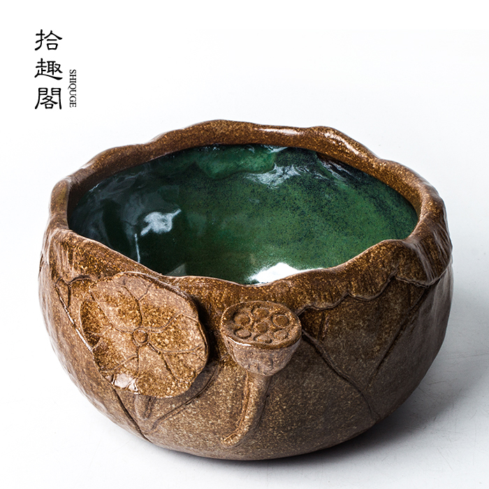 Creative handmade rough pottery tea cup wash building water pouring tea basin pen wash ceramic fish tank flower pot tea ceremony zero match