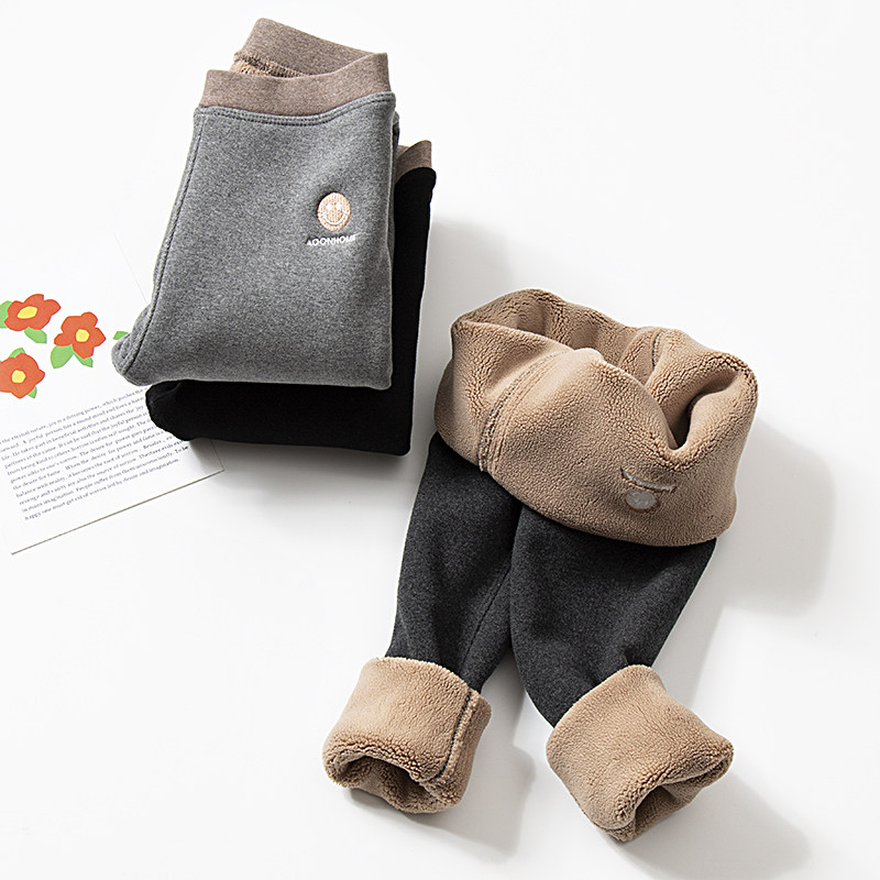 Girls punch trousers in winter plus thickening outer wear warm pants in one body of wool thick girls baby cotton pants