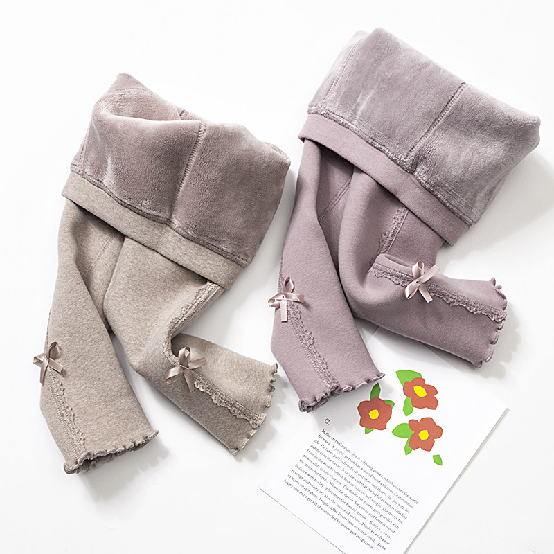 Girls' leggings integrated plus velvet thickened pure cotton extra thick winter style lamb velvet children's foreign style boneless outerwear trousers