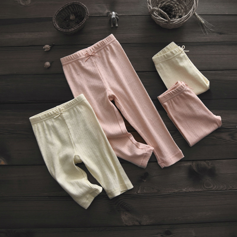 2-pack of non-fluorescent girls 5 points 7 points shorts children's trousers pure cotton hollow jacquard pajama pants home hygiene pants thin