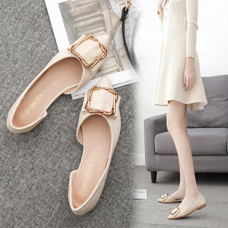 Hong Kong leather flat shoes women's pointed toe 2022 spring new all-match net red evening shoes shallow mouth four seasons scoop shoes