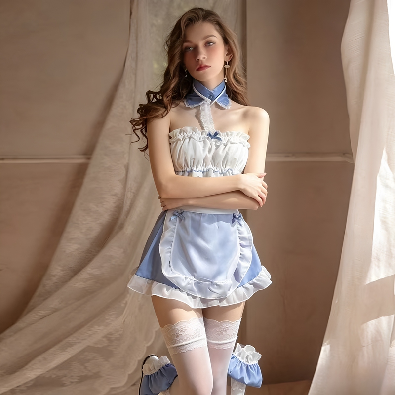 Kdzzt Sexy Pajamas Maid Cosplay Uniform Pure Desire Style Bow Lingerie Set