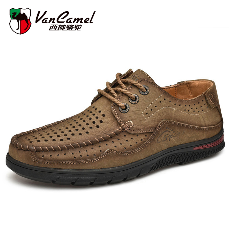 Western Regions Camel Hole Shoes Men's Summer Leather Breathable Men's Hollow Casual Leather Toe Layer Leather Sandals Men