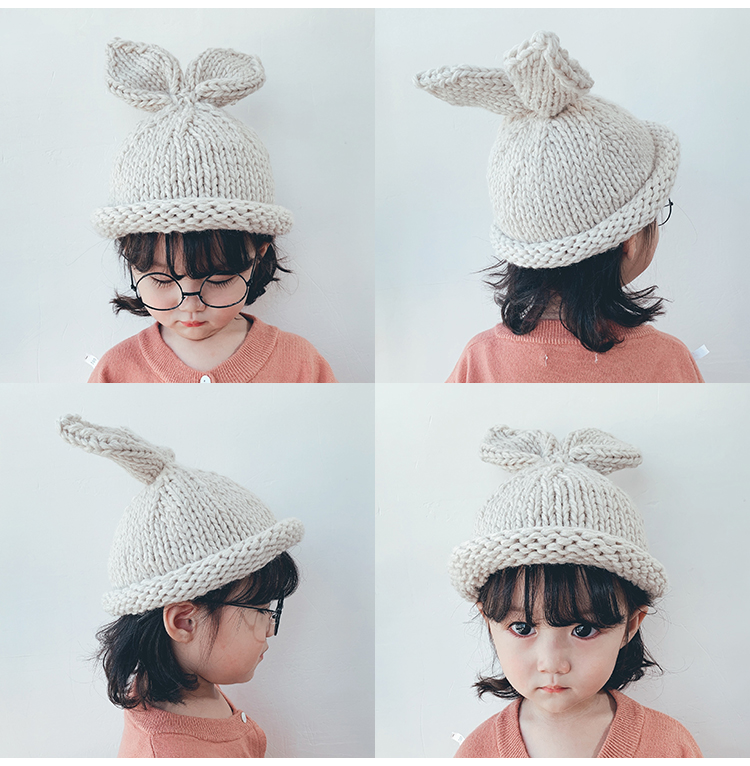 Children Unisex Cute Simple Style Bunny Ears Wool Cap display picture 7