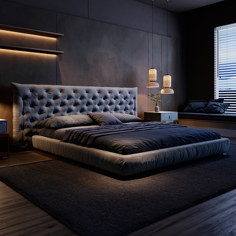 Extremely minimalist-style tech cloth art bed modern minimalist Nordicity Nordic Silent Wind main bedroom with tatami double bed