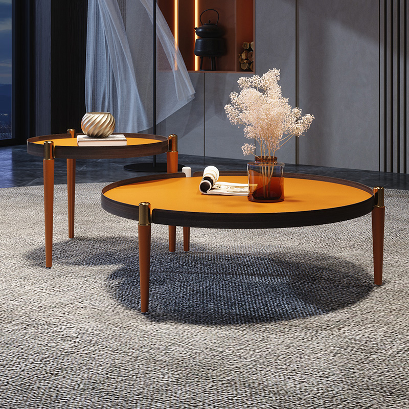 Extremely minimalist Fancy Circular Tea Table Living Room Home Minimalist Modern Light Lavish Saddle Leather Size Tea Table Combinations