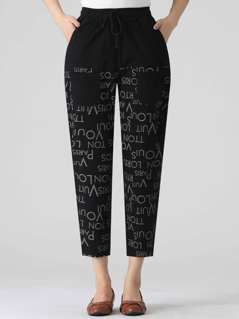 Middle-aged mother summer loose high-waisted casual halterneck pants Middle-aged fashion letter thin section nine-point radish pants