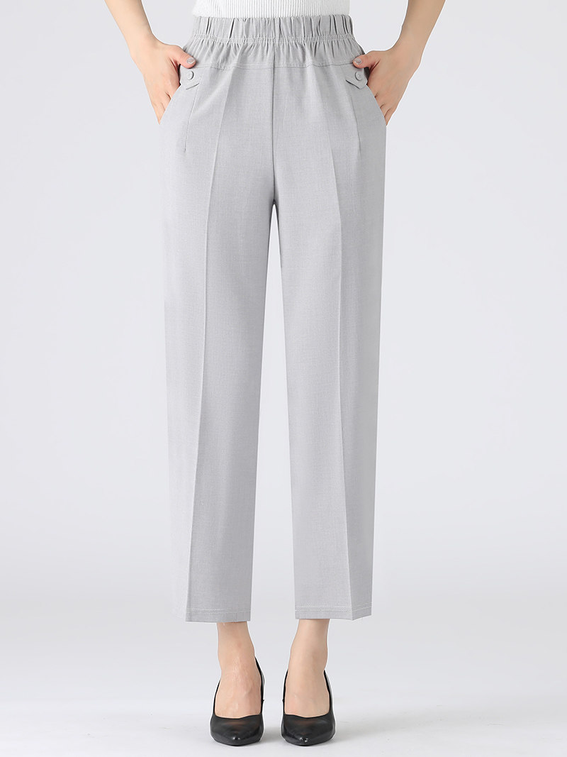 Middle-aged women's summer thin cotton and hemp straight pants mom pants high-waisted linen casual pants middle-aged nine-point pants