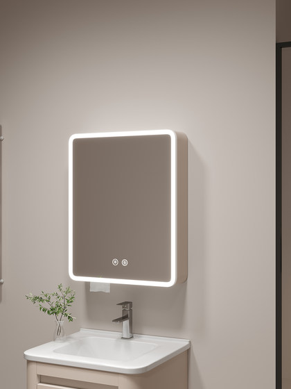 Rounded Corner Space Aluminum Smart Bathroom Mirror Cabinet Storage Cabinet Wall-Mounted with Makeup Storage Rack Vanity Mirror Box