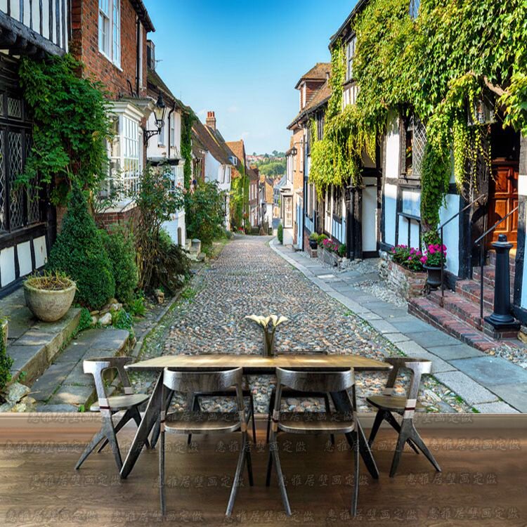 3D European Town Street View TV Background wall wallpaper Living room Café Room Fresco Leisure Time Wall Cloth Wallpaper