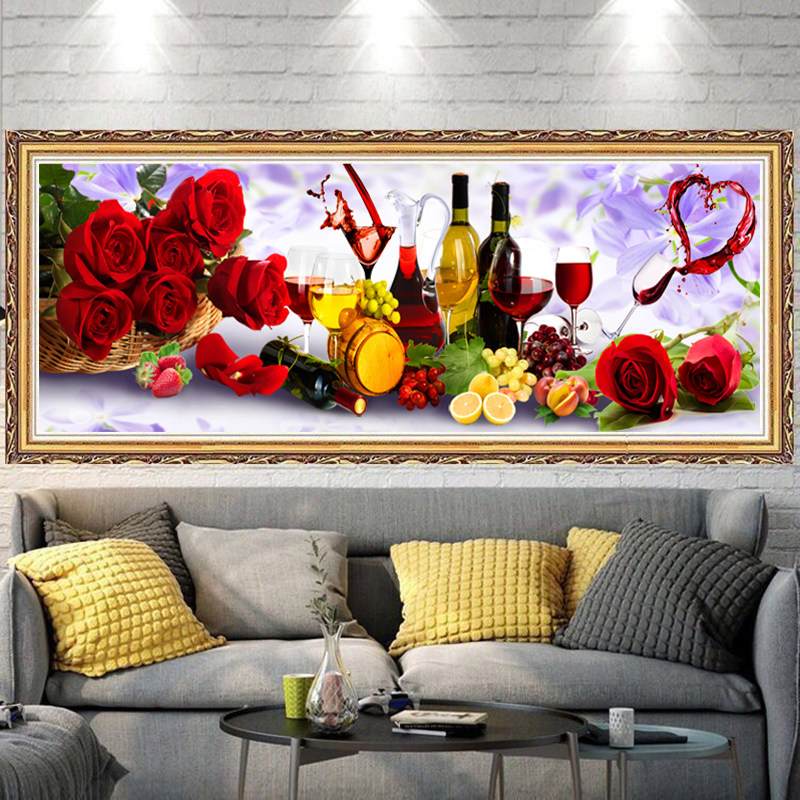 2022 new 5d diamond painting full drill living-room minimalist modern rose wine glass dining room cross embroidered red wine rose