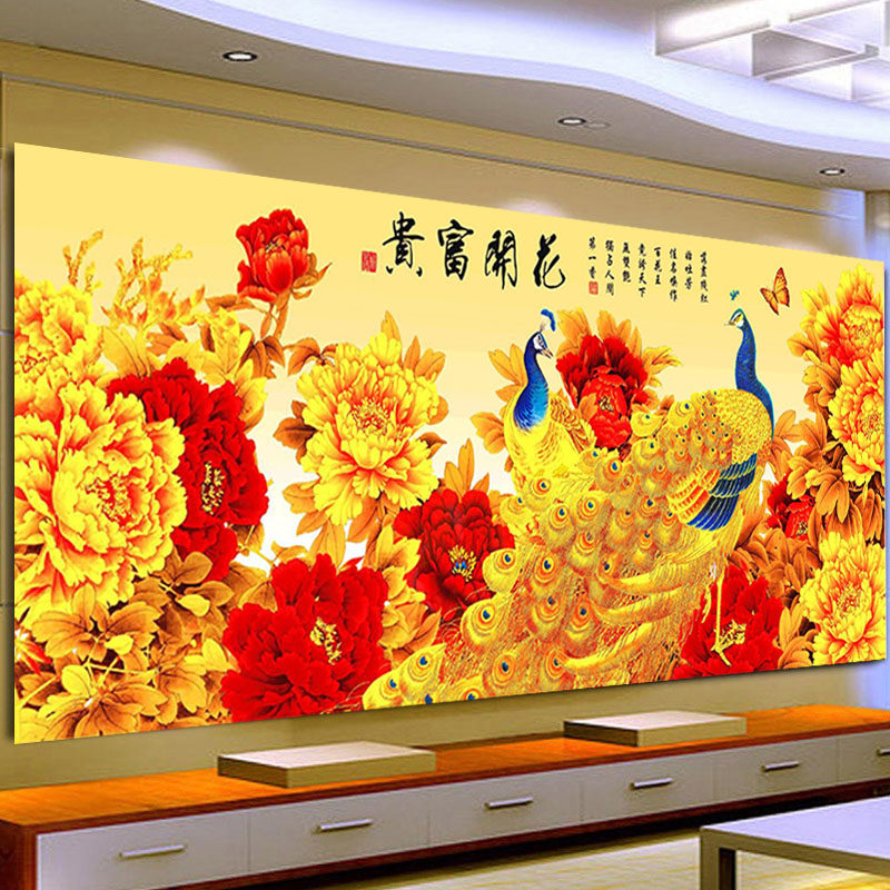 5D diamond drawing full of new living room flowers rich in 2023 diamond embroidery with cross embroidered diamond diamond peacock