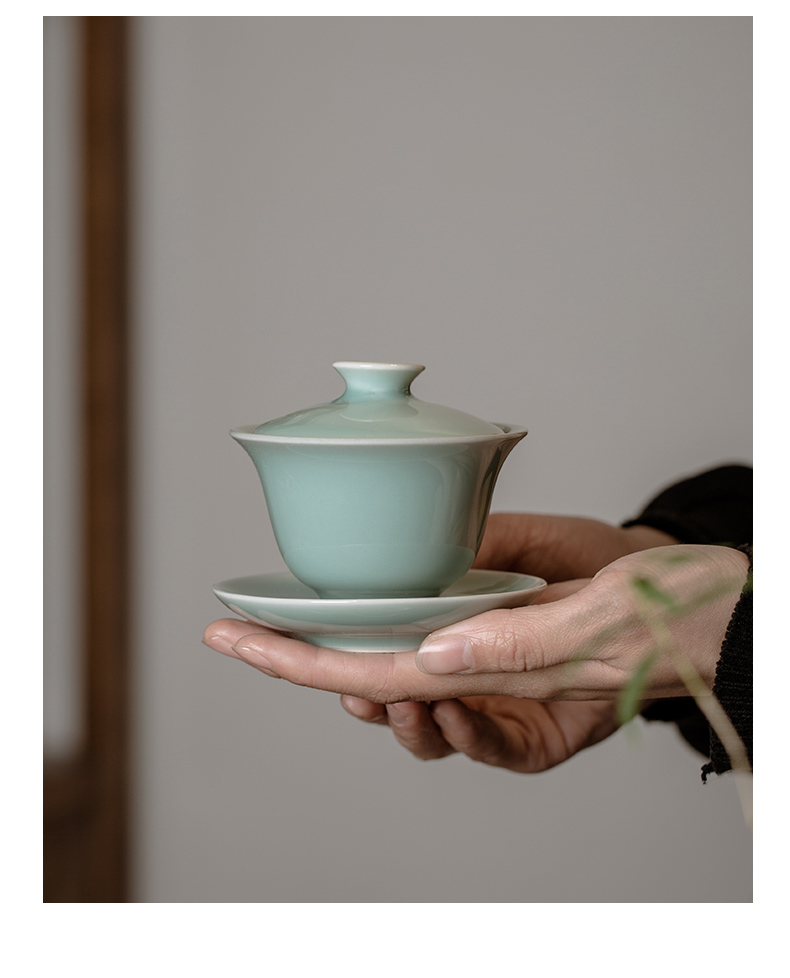 Jingdezhen ceramic tureen tea cup three to make tea bowl of a single small longquan celadon bowl of hot tea restoring ancient ways