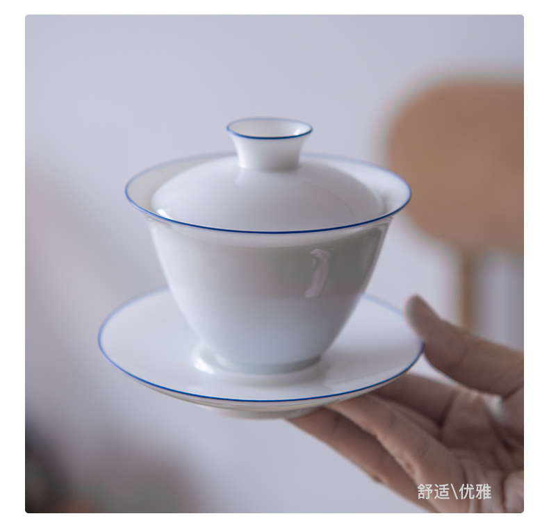 Tureen tea cup only three bowls of kung fu tea sweet family jingdezhen ceramic large bowl with a single white porcelain and blue